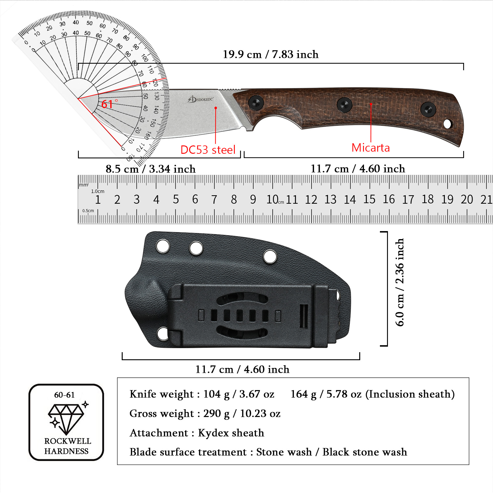 SDOKEDC DC53 Steel EDC Utility - đánh giá và giá Edc Carry Fixed Blade Knife