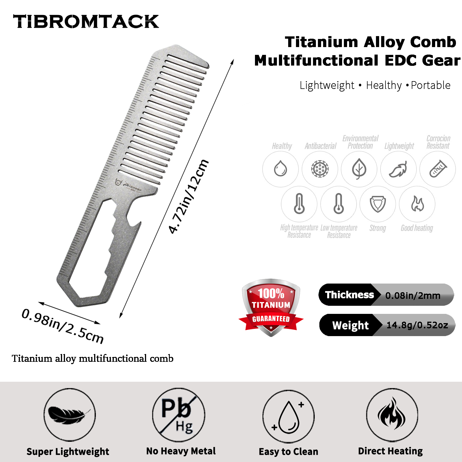 TIBROMTACK Titanium 4-in-1 EDC - đánh giá và giá Comb Pocket Titanium